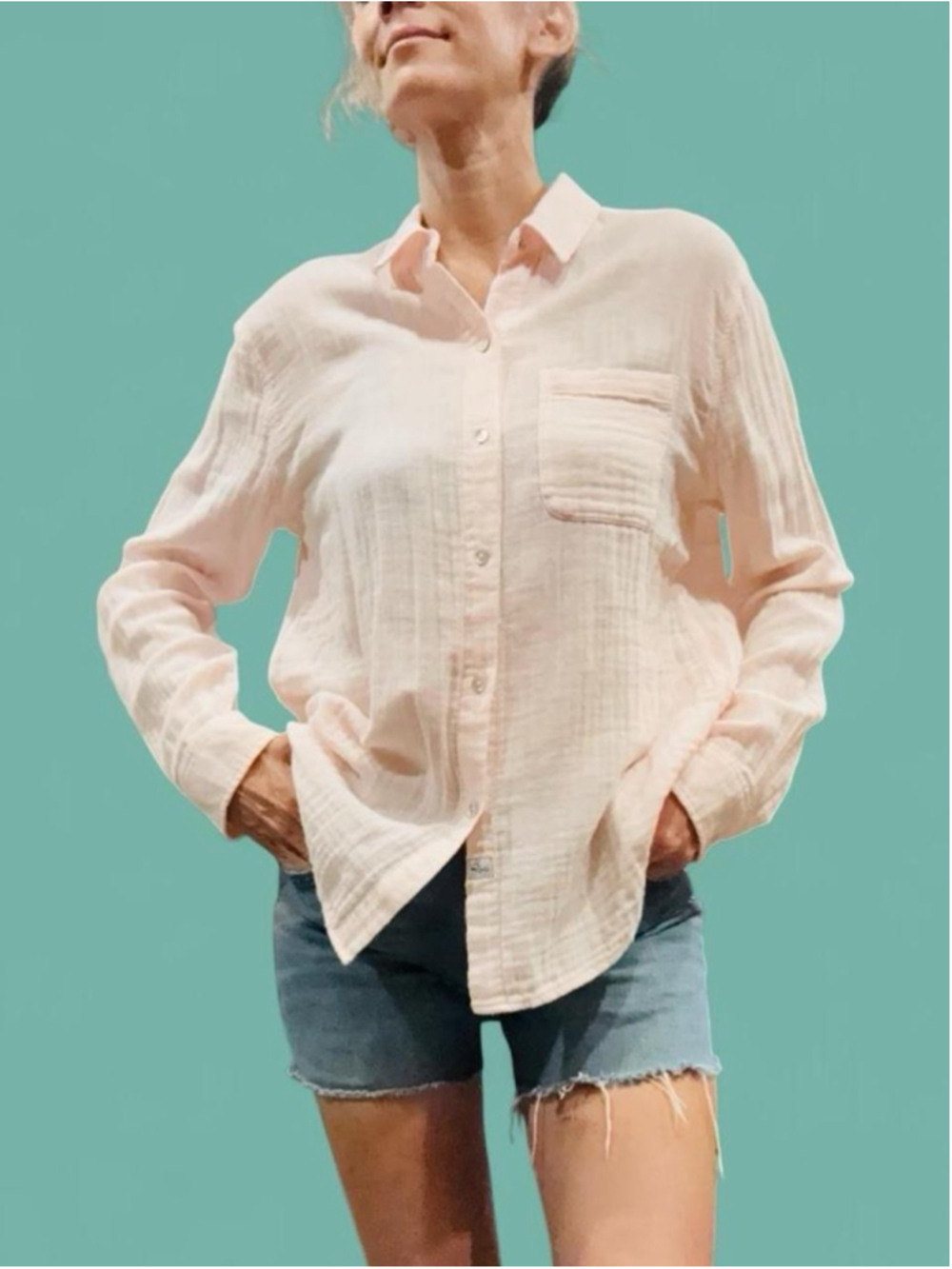 Rails Ellis Petal Pink 100% Cotton Gauze Button Up Shirt Small